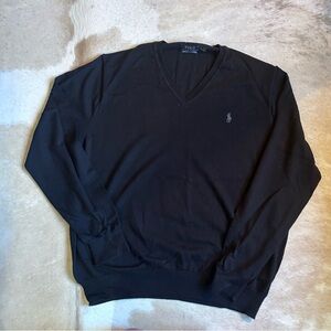 Ralph Lauren Men's Classic Black V-Neck Sweater - washable merino wool - XL